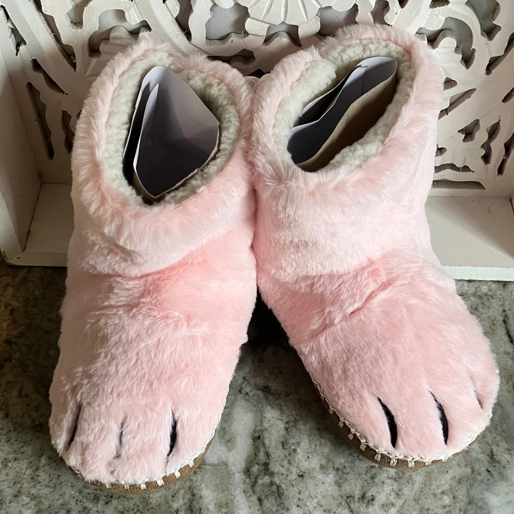 🇺🇸4 For $20 Nanna Andersson Pink Fuzzy Bear Paw Slippers Size 2Y-3Y NWT